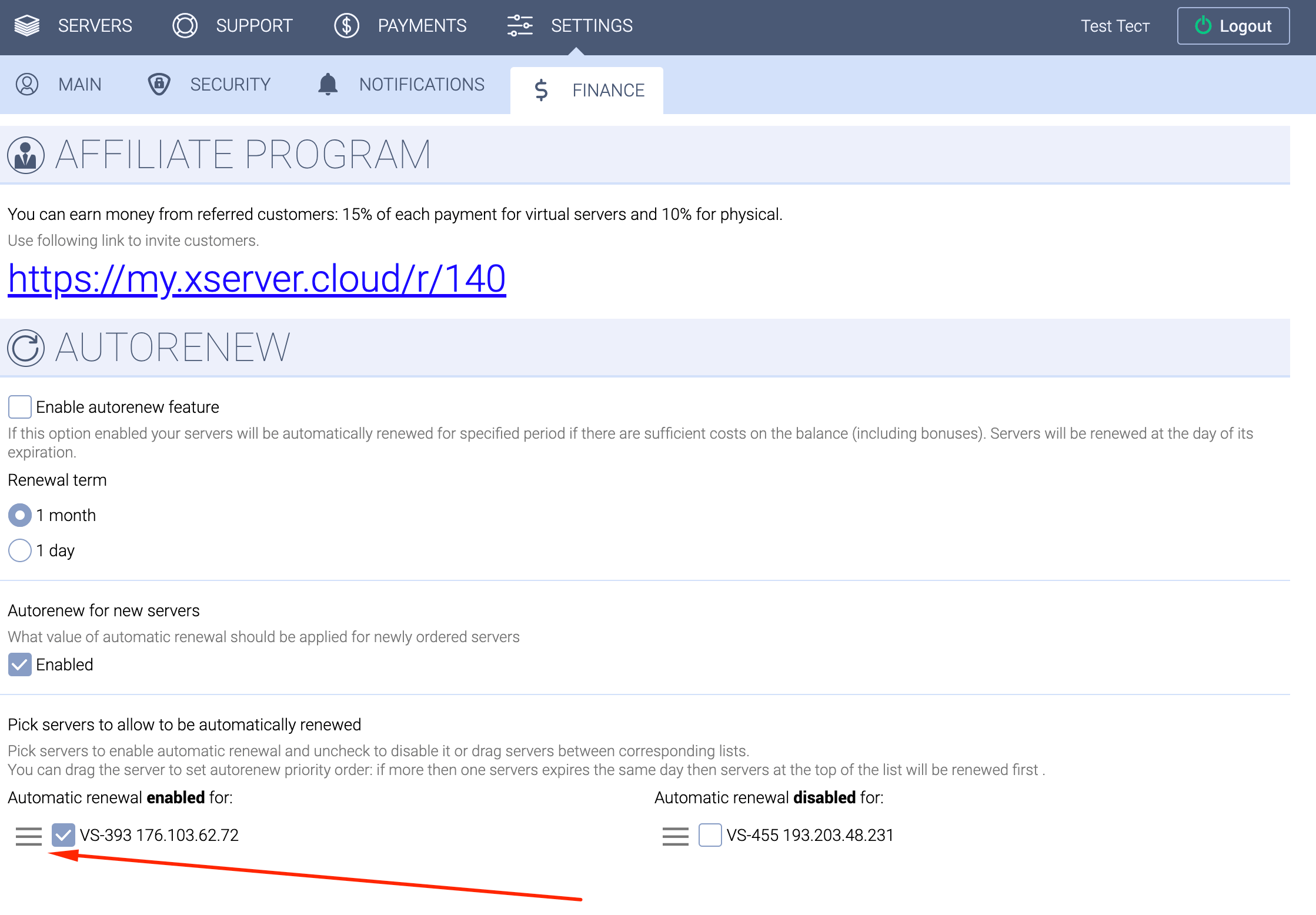 Servers autorenew
